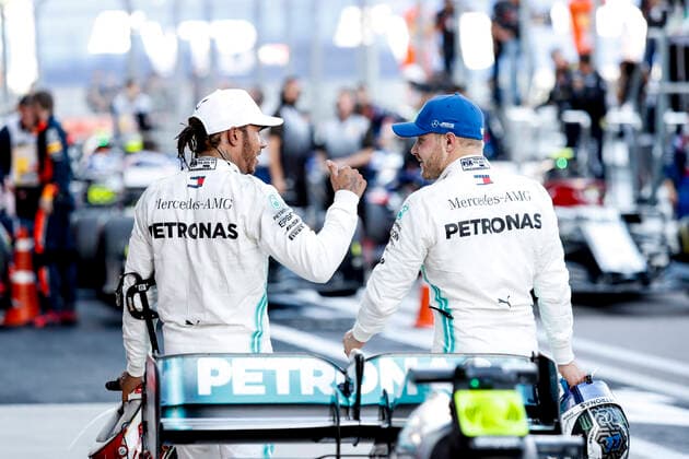 Motorsports: FIA Formula One World Championship, WM, Weltmeisterschaft 2019, Grand Prix of Russia, 44 Lewis Hamilton (GBR, Mercedes AMG Petronas Motorsport), 77 Valtteri Bottas (FIN, Mercedes AMG Petronas Motorsport), Sochi Russia
