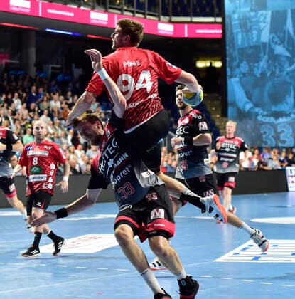 29 09 2019 Handball 1 Bundesliga DKB HBL Season 2019 2020 07 Matchday HC Erlangen Nuremberg Metropolitan Region HCE HSG Nordhorn Lingen OGo Nikolai Link 33, HC Erlangen HCE Georg Pöhle 94, HSG Nordhorn Lingen