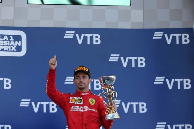 Photo4 LaPresse 29 09 2019 Sochi, Russia Grand Prix Formula One Russia 2019 In the pic: Podium, 3rd place Charles Leclerc (MON) Scuderia Ferrari SF90  Copyright: xPhoto4 LaPressex