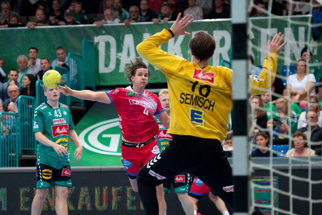 Minden, Germany 29 09 2019 1 Handball Bundesliga 2019 2020 GWD Minden vs TBV Lemgo Lippe L R Bjarki Mar Elisson Lemgo , Malte Semisch Minden Minden North Rhine-Westphalia Germany Kampa Halle