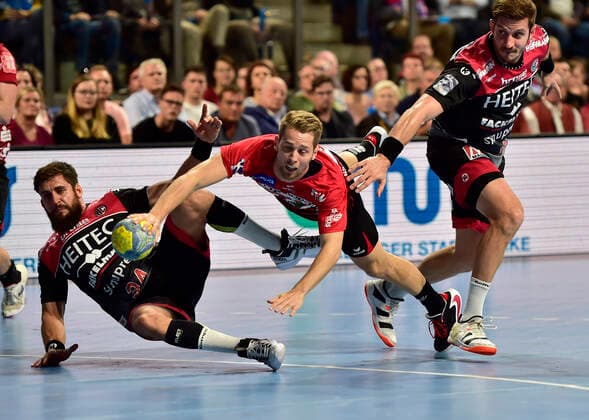29 09 2019 Handball 1 Bundesliga DKB HBL Season 2019 2020 07 Matchday HC Erlangen Metropolregion Nürnberg HCE HSG Nordhorn Lingen OGo Quentin Minel 34, HC Erlangen HCE Alex Terwolbeck 18, HSG Nordhorn Lingen Michael Haaß Haass 13, HC Erlangen HCE