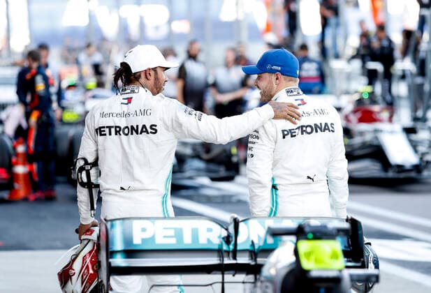 Motorsports: FIA Formula One World Championship, WM, Weltmeisterschaft 2019, Grand Prix of Russia, 44 Lewis Hamilton (GBR, Mercedes AMG Petronas Motorsport), 77 Valtteri Bottas (FIN, Mercedes AMG Petronas Motorsport), Sochi Russia