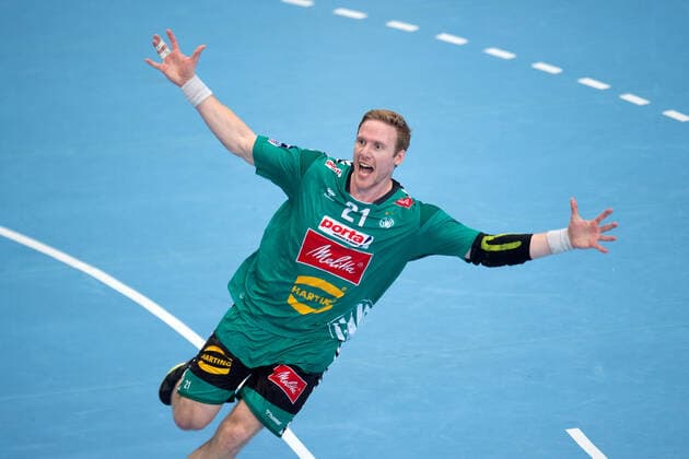 Minden, Germany 29 09 2019 1 Handball Bundesliga 2019 2020 GWD Minden vs. TBV Lemgo Lippe Magnus Gullerud Minden Minden North Rhine-Westphalia Germany Kampa Halle
