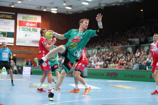 Magnus Gullerud TSV GWD Minden 21 GER, Handball, 1 Bundesliga, TSV GWD Minden against TBV Lemgo Lippe, 29 09 2019 Minden Copyright: xEIBNER JanxStrohdiekx EP_JSK