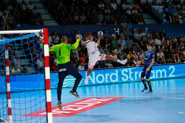 match de ehf Champions League (ehfcl) entre le Montpellier Handball (mhb) et le Telekom Veszprem. Omar Yahia EGY Right Back HANDBALL : Montpellier Handball Vs Telekom Veszprem - Champions League - 29 09 2019 GuillaumeBRESSON Panoramic 