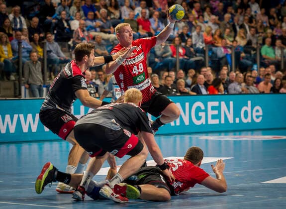 29 09 2019 Handball 1 Bundesliga DKB HBL Season 2019 2020 07 Matchday HC Erlangen Nuremberg Metropolitan Region HCE HSG Nordhorn Lingen OGo Michael Haaß Haass 13, HC Erlangen HCE Julian Possehl 48, HSG Nordhorn Lingen