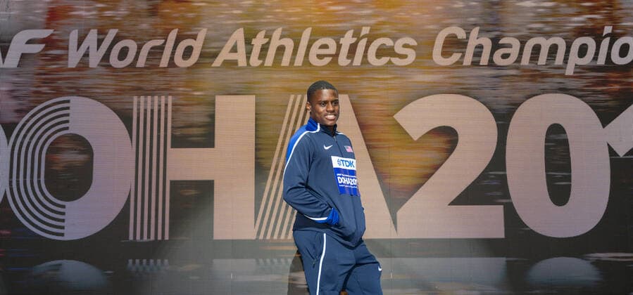 IAAF World Athletics Championships Doha 2019 Qatar, 29 09 2019 DOHA, QATAR SEPTEMBER 29 Christian Coleman USA at the podest on day 3 of the IAAF World Athletics Championships Doha 2019 at the Khalifa International Stadium of Doha on 29 9 2019 in Arabian Peninsula Qatar Copyright: xBEAUTIFULxSPORTS OliverxKremerx