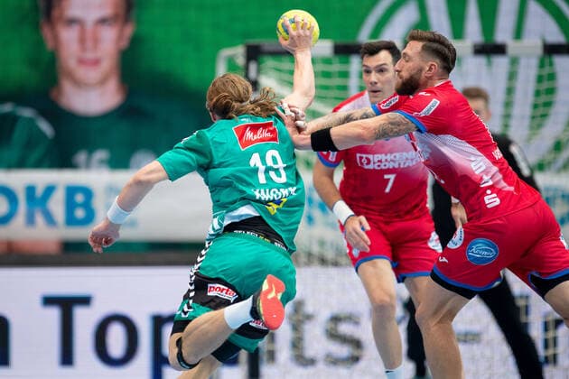 Minden, Germany 29 09 2019 1 Handball Bundesliga 2019 2020 GWD Minden vs TBV Lemgo Lippe L R Juri Knorr Minden , Fabian van Olphen Lemgo Minden Nordrhein Westfalen Germany Kampa Halle