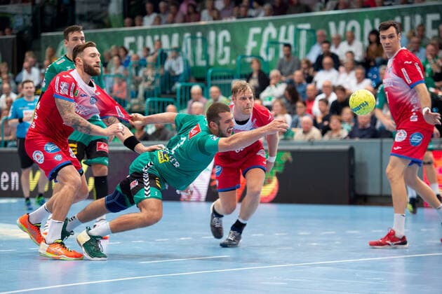 Minden, Germany 29 09 2019 1 Handball Bundesliga 2019 2020 GWD Minden vs. TBV Lemgo Lippe M Lucas Champion Minden Minden North Rhine Westphalia Germany Kampa Halle