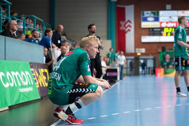 Minden, Germany 29 09 2019 1 Handball Bundesliga 2019 2020 GWD Minden vs TBV Lemgo Lippe Kevin Gulliksen Minden Minden North Rhine-Westphalia Germany Kampa Halle