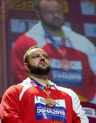 ATHLETICS - IAAF WC 2019 DOHA,QATAR,01.OCT.19 - ATHLETICS - IAAF World Championships 2019, steeplechase, men. Image shows Lukas Weisshaidinger (AUT). Keywords: medal, award ceremony. GEPAxpictures xMarioxKneisl