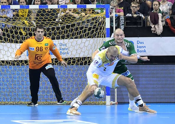 01 10 2019, xlakx, Handball DHB Cup, Fuechse Berlin SC Magdeburg emspor, v l Dejan Milosavljev Fuechse Berlin 96 ,Zeljko Musa SC Magdeburg 2 ,Paul Drux Fuechse Berlin 95 Berlin