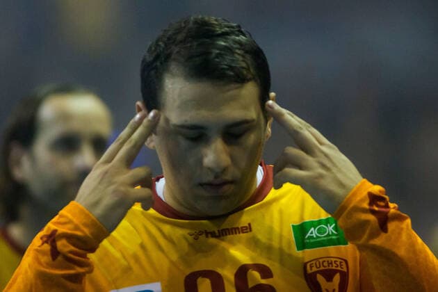 01 10 2019, xfrx, Handball DHB Cup, Fuechse Berlin SC Magdeburg emspor, v l Dejan Milosavljev Fuechse Berlin DFL DFB REGULATIONS PROHIBIT ANY USE OF PHOTOGRAPHS as IMAGE SEQUENCES and or QUASI VIDEO Berlin
