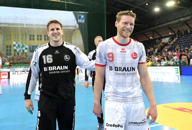 Melsungen Goalkeeper Nebojsa Simic and Tobias Reichmann MT 9 after the game GER, Handball, Round of 16, DHB Cup, SC DHfK Leipzig vs. MT Melsungen, 01 10 2019 Leipzig Copyright: xEIBNER ChristianxModlax EP_CMA
