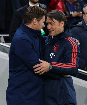 Mauricio Pochettino, Manager of Tottenham Hotspur and Niko Kovac, Manager of Bayern Munich shake hands before the UEFA Champions League match at the Tottenham Hotspur Stadium, London. Picture date: 1st October 2019. Picture credit should read: Paul Terry Sportimage EDITORIAL USE ONLY. No use with unauthorised audio, video, data, fixture lists, club league logos or live services. Online in-match use limited to 120 images, no video emulation. No use in betting, games or single club league player publications. SPI-0239-0067