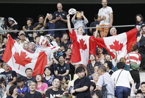Rugby World Cup in Japan: New Zealand v Canada Canada fans cheer ahead of a Rugby World Cup Pool B match against New Zealand in Oita, southwestern Japan, on Oct. 2, 2019. 