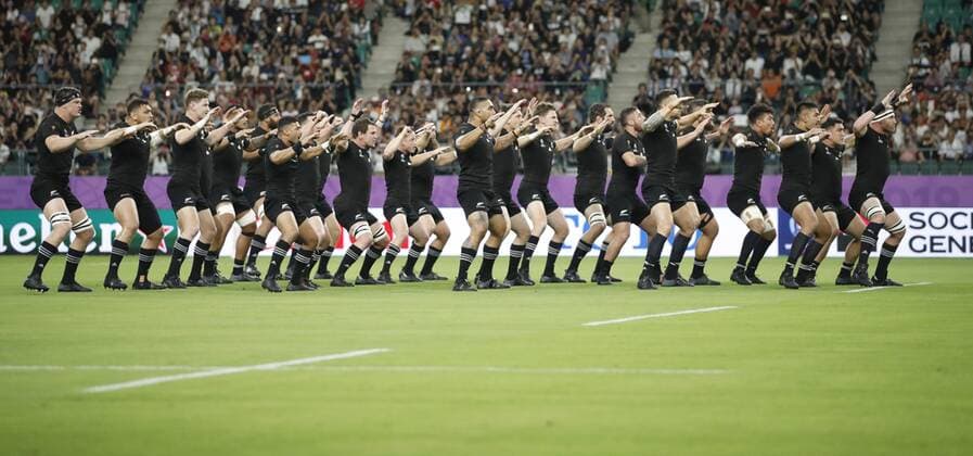 Rugby World Cup in Japan: N.Z. v Canada New Zealand players perform the haka prior to a Rugby World Cup Pool B match against Canada on Oct. 2, 2019, in Oita, southwestern Japan. 