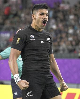 Rugby World Cup in Japan: New Zealand v Canada Rieko Ioane of New Zealand reacts after scoring a try during the second half of a Rugby World Cup Pool B match against Canada on Oct. 2, 2019, in Oita, southwestern Japan. 