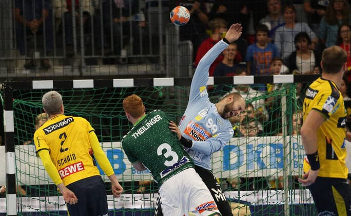 Handball, DHB Cup Rhein Neckar Löwen FrischAuf Göppingen, Round of 16 on 02 10 2019, Season 2019 20, ZmdZ, göppingen, cup, loewen, 35 32 by Andy Schmid 2, Rhein Neckar Löwen torjubel, Rhein Neckar Löwen FrischAuf Goeppingen