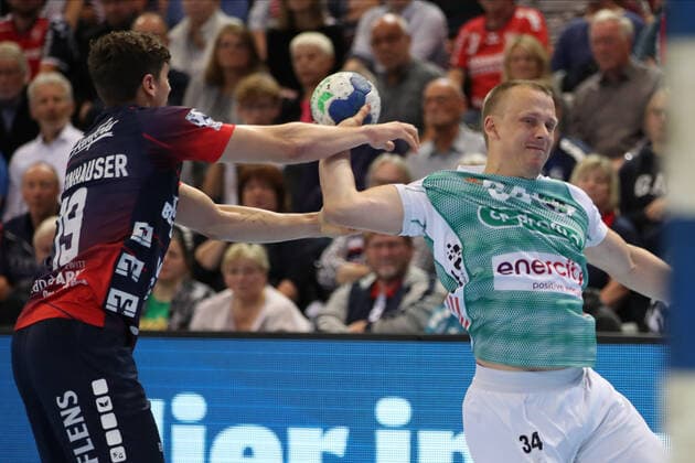 SG Flensburg Handewitt vs TSV Hannover Burgdorf, DHB Cup Round of 16, Flensburg 03 10 19 Marius Steinhauser SG Flensburg Handewitt, 19 vs Morten Olsen TSV Hannover Burgdorf, 34 Copyright: xBEAUTIFULxSPORTS MarioxM.xKobergx