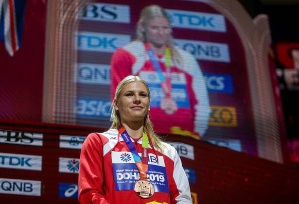 ATHLETICS - IAAF WC 2019 DOHA,QATAR,04.OCT.19 - ATHLETICS - IAAF World Championships 2019, victory ceremony, heptathlon, women. Image shows Verena Preiner (AUT). GEPAxpictures xMarioxKneisl