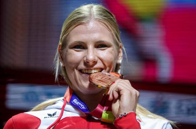 ATHLETICS - IAAF WC 2019 DOHA,QATAR,04.OCT.19 - ATHLETICS - IAAF World Championships 2019, victory ceremony, heptathlon, women. Image shows Verena Preiner (AUT). GEPAxpictures xMarioxKneisl