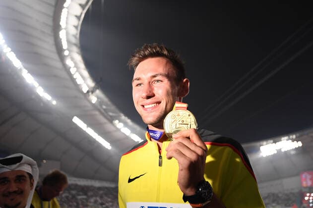 Doha, IAAF, Athletics, athletics, Track and Field, World athletics Championships 2019 Doha, Athletics World Championships 2019 Doha, 27 09 06 10 2019, Khalifa International Stadium Doha, Decathlon Award Ceremony Men, Niklas Kaul Germany, Gold Medal,