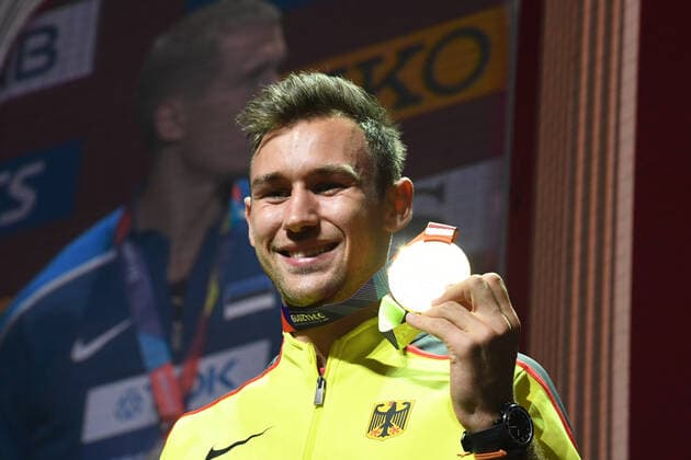 Doha, IAAF, Athletics, athletics, Track and Field, World athletics Championships 2019 Doha, Athletics World Championships 2019 Doha, 27 09 06 10 2019, Khalifa International Stadium Doha, Award Ceremony Decathlon Men, Niklas Kaul Germany, Gold Medal
