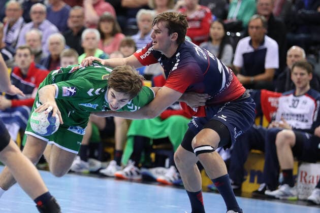 SG Flensburg Handewitt vs Fuechse Berlin, 06 10 19, LIQUI MOLY Handball Bundesliga, Jacob Tandrup Holm Fuechse Berlin, 06 against Magnus Roed SG Flensburg Handewitt, 77 Copyright: xBEAUTIFULxSPORTS MarioxM.xKobergx