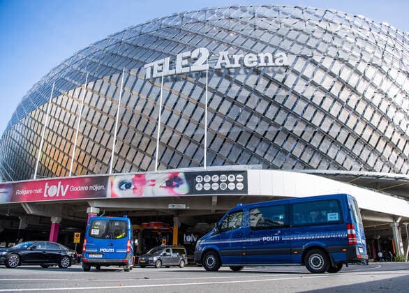 191005 Police from Denmark on site outside Tele2 Arena for football match in Allsvenskan between AIK and Örebro on October 5, 2019 in Stockholm,  Copyright: SIMONxHASTEGARD BB191005SH070