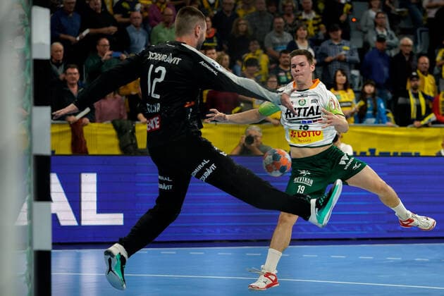 v left Andreas Palicka Goalkeeper, RNL, 12 parries a litter from Lars Weissgerber HSG, 19 , at jump throw, litter, goal throw, action, game scene, 06 10 2019, Mannheim, Handball, Bundesliga, Rhein Neckar Löwen HSG Wetzlar xozx