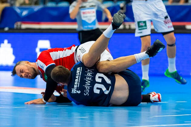 Bietigheim, Germany 06 October 2019 2 BL 19 20 SG BBM Bietigheim vs HSV Handball Hamburg Jens Schöngarth Schoengarth HSV Hamburg , Jonas Link SG BBM Bietigheim Bietigheim Egetrans Arena Baden Württemberg Germany