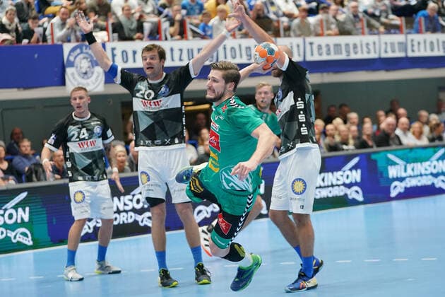 GER, 1 HBL men, Bergischer HC vs TSV GWD Minden 06 10 2019, Klingenhalle, Solingen, GER, 1 HBL men, Bergischer HC vs TSV GWD Minden, in picture shows Joscha Ritterbach Minden 5 , with one goal nordphotox xMeuter nph00351