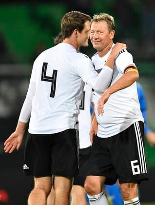 07 10 2019 Soccer International Legends Game DFB All Stars Germany gg Azzurri Legends Italy Philipp Wollscheid Germany DFB All Stars Guido Buchwald Germany DFB All Stars happy after end of game