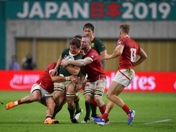 Rugby Union - 2019 Rugby World Cup - Pool B: South Africa vs. Canada South Africa s Kwagga Smith is tackled by Canada s Matt Heaton, at Kobe Misaki Stadium, Kobe City. COLORSPORT ASHLEY WESTERN 