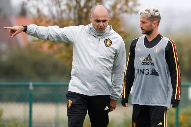 Roberto Martinez head coach of Belgian Team and Dries Mertens forward of Belgium FOOTBALL : Entrainement - Belgique - Qualification - Tubize - 08 10 2019 PhotoNews Panoramic 