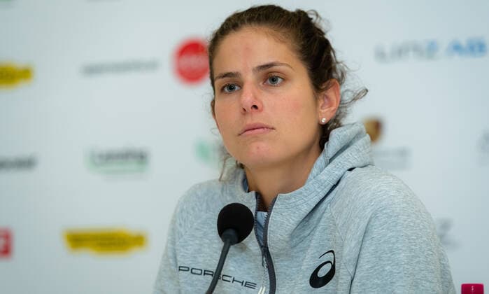 October 8, 2019, Linz, AUSTRIA: Julia Goerges of Germany talks to the media at the 2019 Upper Austria Ladies Linz WTA, Tennis Damen International tennis tournament against Margarita Gasparyan of Russia 2019 Upper Austria Ladies Linz, Tennis, Linz, Austria, Oct 8 - ZUMAa181 20191008_zaa_a181_115 Copyright: xAFP7x