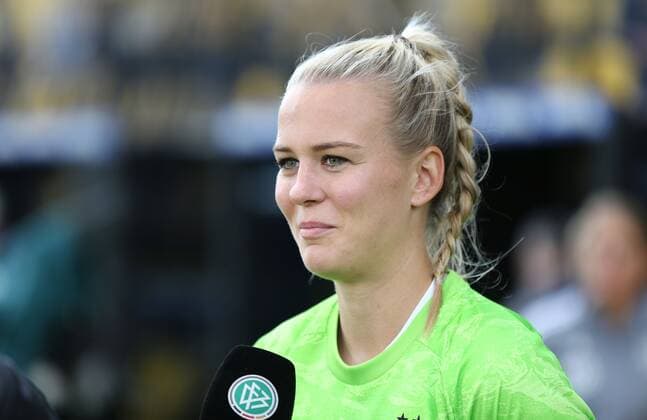 08 10 2019, xcex, GER, GRE, Thessaloniki, womens soccer, DFB women, national team, European Championship qualification Germany against Greece Merle Frohms GER in interview DFL regulations prohibit any use of photographs as image sequences and or quasi video