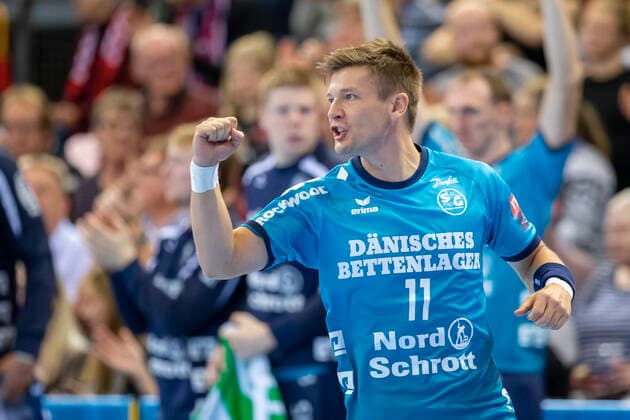 SG Flensburg Handewitt vs. HC PPD Zagreb, Handball, VELUX EHF Champions League Group Phase, Flensburg 09 10 19 Jubilee Goal celebration with Lasse Svan Hansen SG Flensburg Handewitt, 11 Copyright: xBEAUTIFULxSPORTS MarioxM.xKobergx