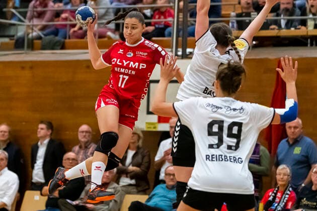Bietigheim, Germany 09 October 2019 HBF 19 20 SG BBM Bietigheim vs 1 FSV Mainz 05 v li Daphne Gautschi Bietigheim Bietigheim Bissingen Halle am Viadukt Baden Württemberg Germany