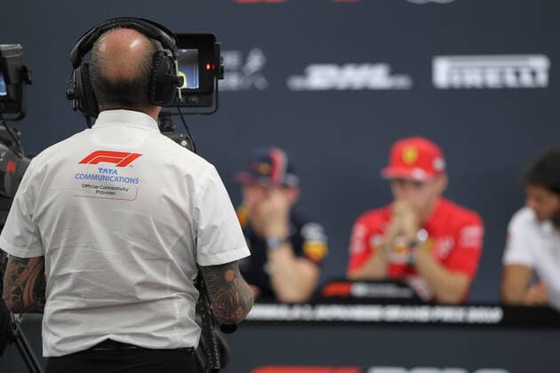 Photo4 LaPresse 10 10 2019 Suzuka, Japan Grand Prix Formula One Japan 2019 In the pic: Official Fia press conference, PK, Pressekonferenz R to L Nico Hulkenberg (GER) Renault Sport F1 Team RS19, Max Verstappen (NED) Red Bull Racing RB15, Charles Leclerc (MON) Scuderia Ferrari SF90, Carlos Sainz Jr (ESP) Mclaren F1 Team MCL34 George Russell (GBR) Williams F1 FW42  Copyright: xPhoto4 LaPressex