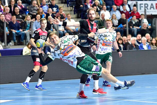 10 10 2019 Handball 1 Bundesliga DKB HBL Season 2019 2020 08 Matchday HC Erlangen Metropolregion Nürnberg HCE FA Göppingen OGo Kresimir Kozina 44, Frisch Auf Göppingen Nico Büdel 20, HC Erlangen