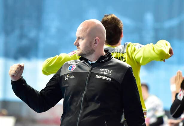 10 10 2019 Handball 1 Bundesliga DKB HBL Season 2019 2020 08 Matchday HC Erlangen Metropolregion Nürnberg HCE FA Göppingen OGo Adalsteinn Eyjolfsson Trainer HC Erlangen HCE Faust fists clenched