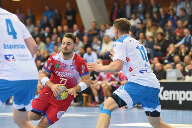 Dani Baijens TVB Lemgo Lippe 77 vs Adam Loenn TVB 1898 Stuttgart 11 Handball, Men, DKB , LIQUI MOLY Handball Bundesliga, 10 10 2019, Photo TBaur Eibner TVB 1898 Stuttgart vs TBV Lemgo Lippe Stuttgart Copyright: xEIBNER TobiasxBaurx EP_TBR