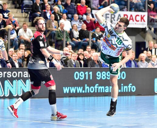 10 10 2019 Handball 1 Bundesliga DKB HBL Season 2019 2020 08 Matchday HC Erlangen Nuremberg Metropolitan Region HCE FA Göppingen OGo Nico Büdel 20, HC Erlangen Josip Peric 18, Frisch Auf Göppingen