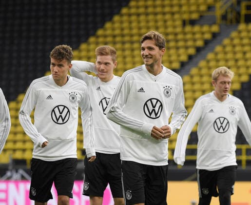 08 10 2019, Football, Final Training German Football National Team in Signal Iduna Park Dortmund, v l , Luca Waldschmidt Germany , Marcel Halstenberg Germany , Niklas Stark Germany , Julian Brandt Germany Team2