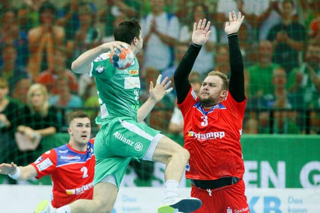 DHfK Balingen Handball Leipzig, 10 10 2019, Arena Leipzig, Handball, 1 Bundesliga, 9 Matchday , SC DHfK HBW Balingen Weilstetten , In the picture v l Jona Schoch 22, Balingen and Marcel Niemeyer 3, Balingen ,