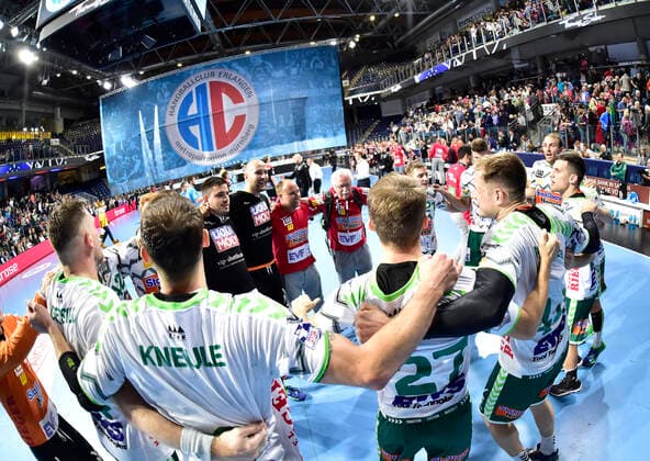 10 10 2019 Handball 1 Bundesliga DKB HBL Season 2019 2020 08 Matchday HC Erlangen Metropolregion Nürnberg HCE FA Göppingen OGo Team Team Frisch Auf Göppingen Jubel Jubel Freude nach Spielende