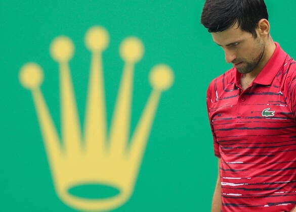 (191011) -- SHANGHAI, Oct. 11, 2019 -- Novak Djokovic of Serbia reacts during the men s singles quarterfinal match between Novak Djokovic of Serbia and Stefanos Tsitsipas of Greece at 2019 ATP, Tennis Herren Shanghai Masters tennis tournament in Shanghai, east China, on Oct. 11, 2019. ) (SP)CHINA-SHANGHAI-TENNIS-ATP MASTERS(CN) DingxTing 