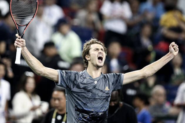Bilder des Jahres 2019, Sport 10 Oktober Sport Themen der Woche KW41 Sport Bilder des Tages (191011) -- SHANGHAI, Oct. 11, 2019 -- Alexander Zverev of Germany celebrates after the men s singles quarter final match between Roger Federer of Switzerland and Alexander Zverev of Germany at 2019 ATP, Tennis Herren Shanghai Masters tennis tournament in Shanghai, east China, on Oct. 11, 2019. ) (SP)CHINA-SHANGHAI-TENNIS-ATP MASTERS(CN) WuxGang 